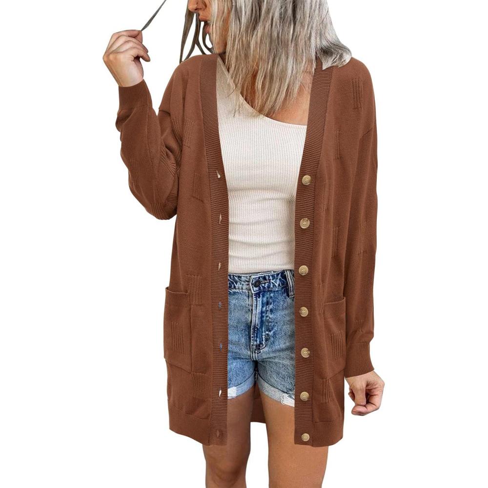 imageArachampampCloz Womens Lightweight Cardigan Sweater Fashion Long Sleeve Summer Casual Outfits with Pocket Cozy CloudsBrown