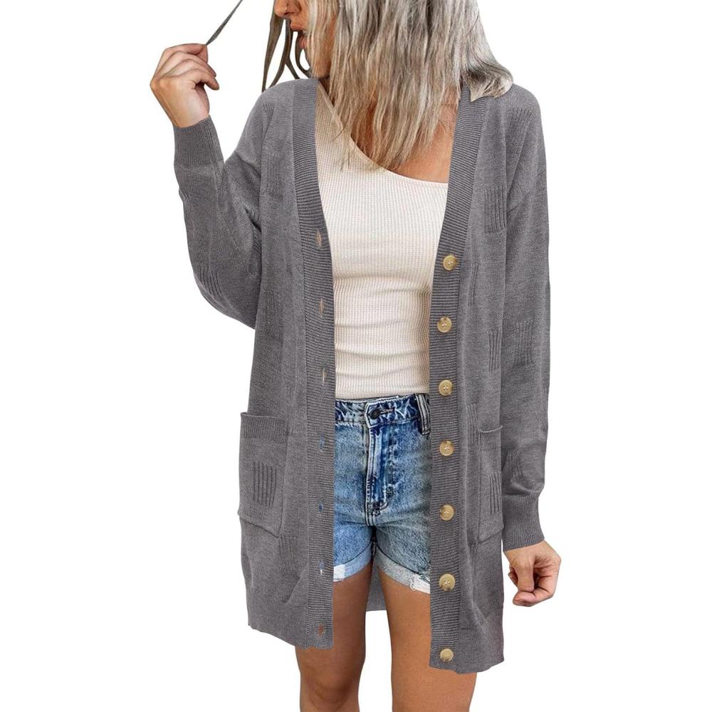 imageArachampampCloz Womens Lightweight Cardigan Sweater Fashion Long Sleeve Summer Casual Outfits with Pocket Cozy CloudsGrey