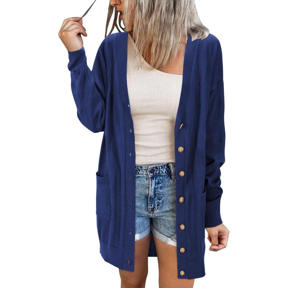 imageArachampampCloz Womens Lightweight Cardigan Sweater Fashion Long Sleeve Summer Casual Outfits with Pocket Cozy CloudsNavy Blue