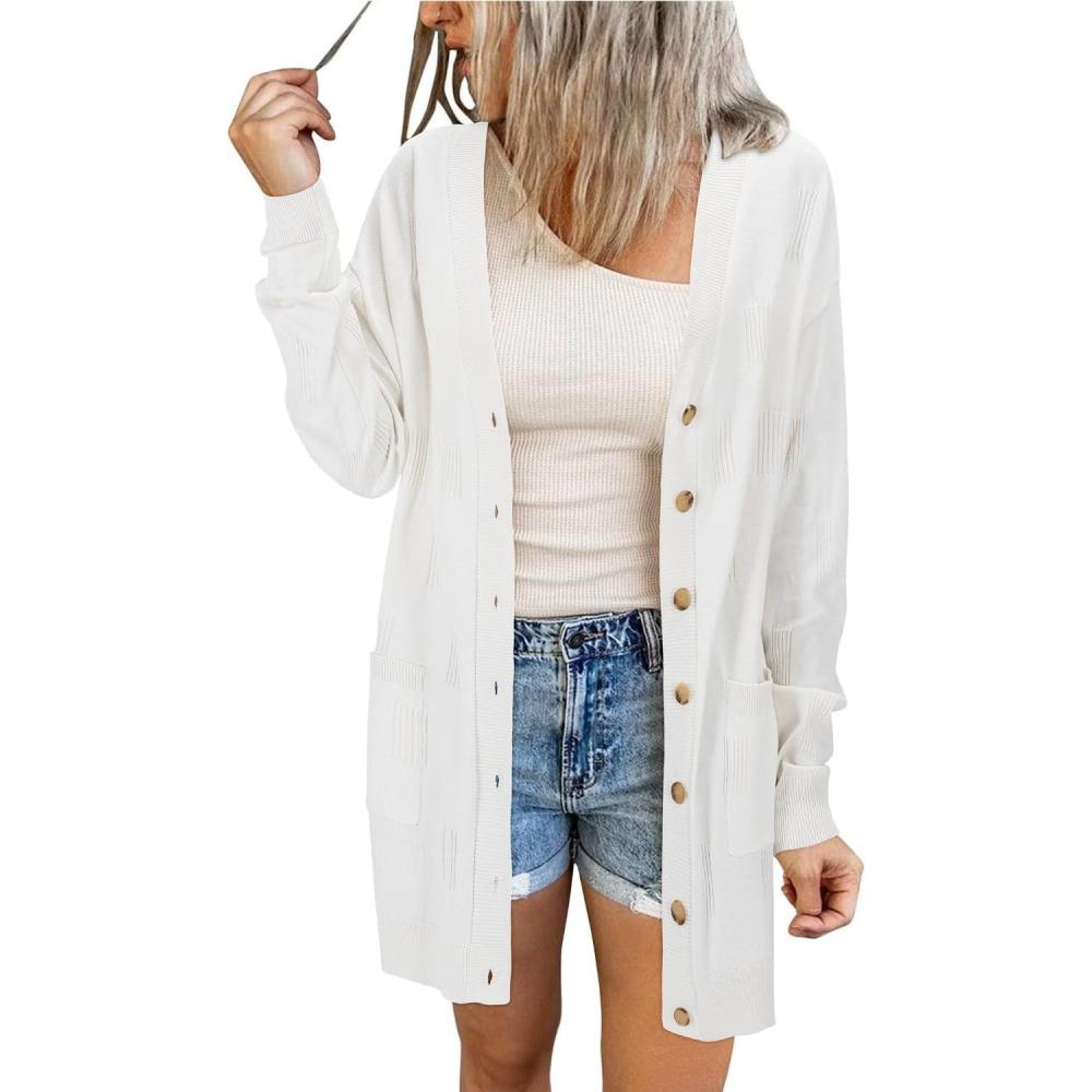 imageArachampampCloz Womens Lightweight Cardigan Sweater Fashion Long Sleeve Summer Casual Outfits with Pocket Cozy CloudsOffwhite