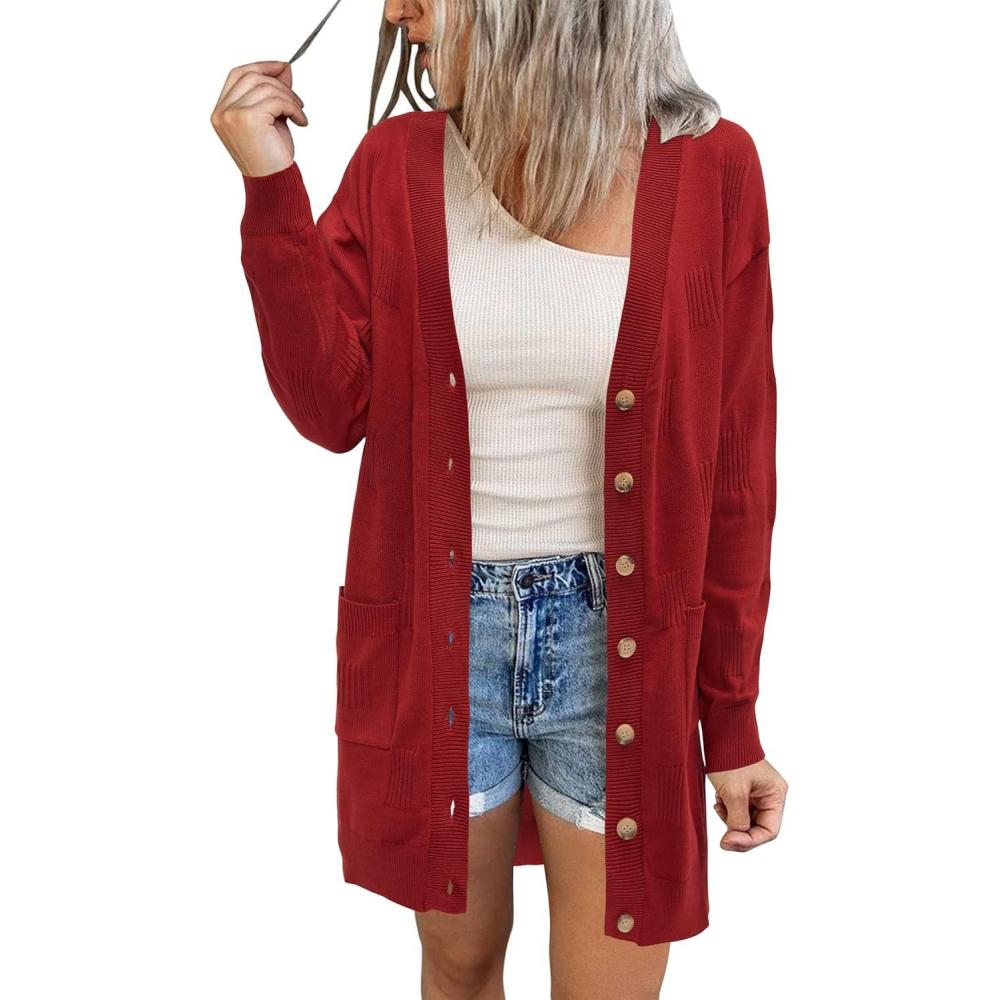 imageArachampampCloz Womens Lightweight Cardigan Sweater Fashion Long Sleeve Summer Casual Outfits with Pocket Cozy CloudsRust