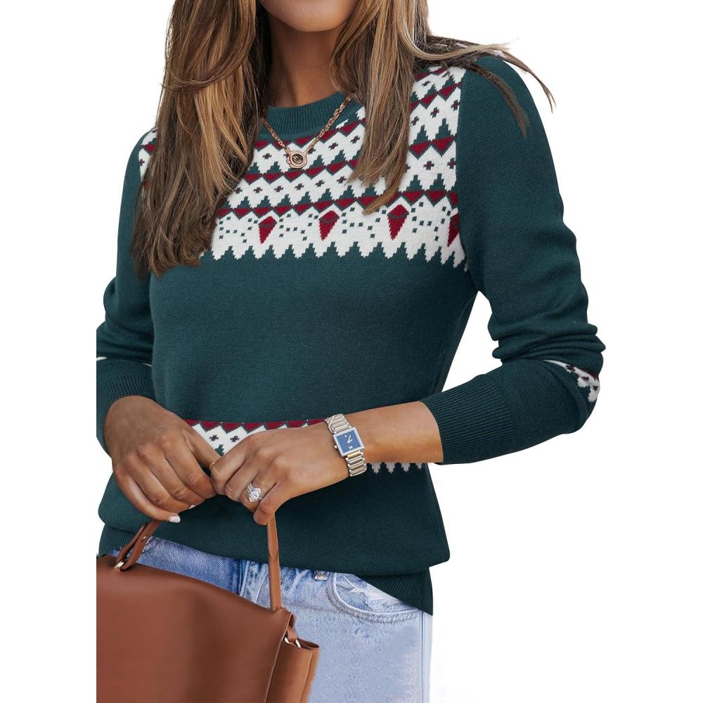 imageArachampampCloz Womens Wool Blend Classic Crew Neck Casual Fall SweatersFair Isledark Green