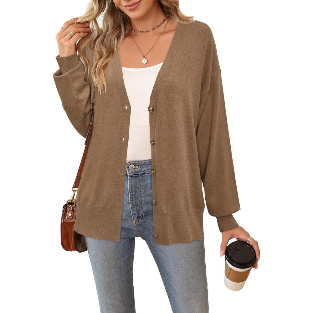 imageArachampampCloz Womens Wool Blend Lightweight Fall Business Casual Cardigan SweatersCamel