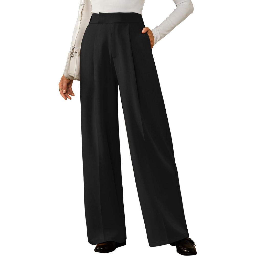 imageArachampampCloz Womens WrinkleFree Pleated Business Wide Leg Pants Fall 2025Black