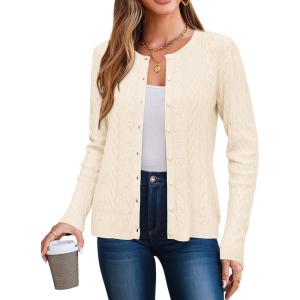 Arach&Cloz Women’s Cable Knit Fall Soft Lightweight Sweater Cardigans 2025(Ivory Apricot)