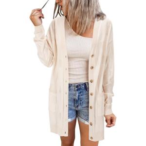 Arach&Cloz Women’s Lightweight Cardigan Sweater Fashion Long Sleeve Summer Casual Outfits with Pocket Cozy Clouds(Apricot)