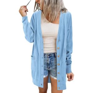 Arach&Cloz Women’s Lightweight Cardigan Sweater Fashion Long Sleeve Summer Casual Outfits with Pocket Cozy Clouds(Blue)