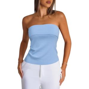 Arach&Cloz Women’s Silk Blend Non See Through Non Slip Fall Fashion Tube Top 2025(Blue)