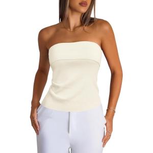 Arach&Cloz Women’s Silk Blend Non See Through Non Slip Fall Fashion Tube Top 2025(White)