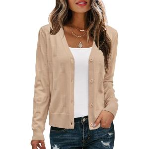 Arach&Cloz Women’s Soft Cropped Cardigan Casual Lightweight Shrug Sweater Tops(Apricot)