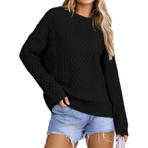 Arach&Cloz Women’s Wool Blend Cable Knit Fall Winter Chunky Oversized Sweaters 2025(Black)