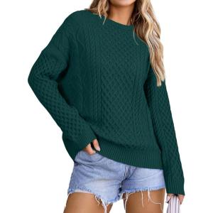 Arach&Cloz Women’s Wool Blend Cable Knit Fall Winter Chunky Oversized Sweaters 2025(Green)