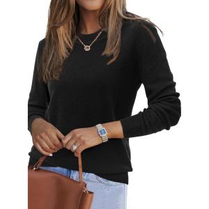 Arach&Cloz Women’s Wool Blend Classic Crew Neck Casual Fall Sweaters(A-black)
