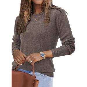 Arach&Cloz Women’s Wool Blend Classic Crew Neck Casual Fall Sweaters(A-coffee)