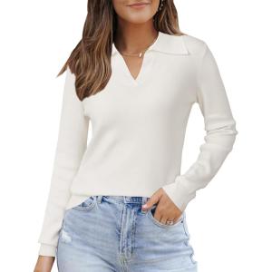 Arach&Cloz Women’s Wool Blend Collared Fall Pullover Sweaters Business Casual Outfits 2025(Off-white)
