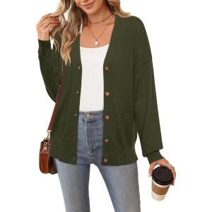 Arach&Cloz Women’s Wool Blend Lightweight Fall Business Casual Cardigan Sweaters(Army Green)