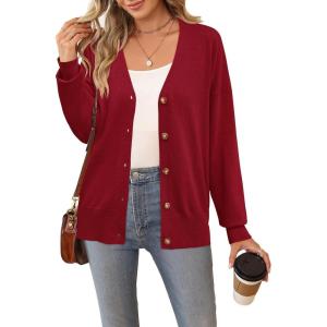 Arach&Cloz Women’s Wool Blend Lightweight Fall Business Casual Cardigan Sweaters(Berry Red)