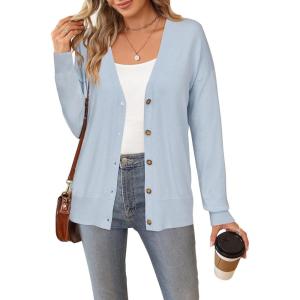 Arach&Cloz Women’s Wool Blend Lightweight Fall Business Casual Cardigan Sweaters(Light Blue)