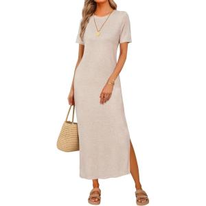 Arach&Cloz Women’s Wool Blend Lightweight Fall Casual T Shirts Maxi Dress 2025(Apricot)