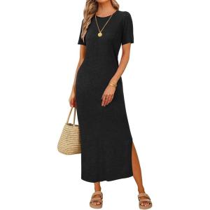 Arach&Cloz Women’s Wool Blend Lightweight Fall Casual T Shirts Maxi Dress 2025(Black)