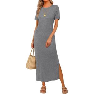 Arach&Cloz Women’s Wool Blend Lightweight Fall Casual T Shirts Maxi Dress 2025(Gray)