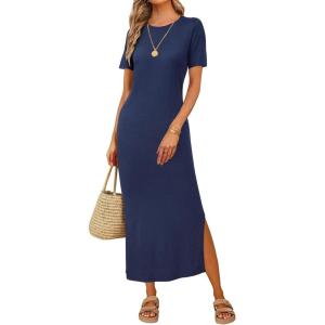 Arach&Cloz Women’s Wool Blend Lightweight Fall Casual T Shirts Maxi Dress 2025(Navy)