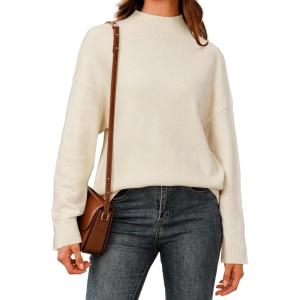 Arach&Cloz Women’s Wool Blend Soft Mock Neck Casual Oversized Fall Sweater(Beige)