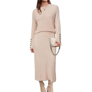 Arach&Cloz Women’s Wool Blend Sweater 2 Piece Sets Fall Business Lounge Long Sleeve Top Midi Dress Outfits 2025(Apricot)