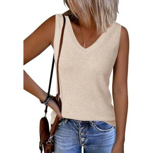 Arach&Cloz Women’s Wool Blend Sweaters Non See Through Double V-Neck All-Season Tank 2025(Apricot)