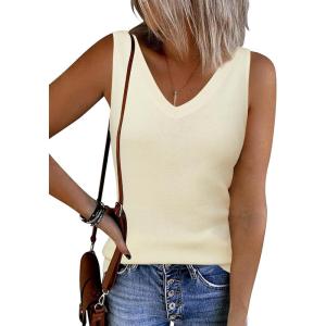Arach&Cloz Women’s Wool Blend Sweaters Non See Through Double V-Neck All-Season Tank 2025(Off-white Cream)