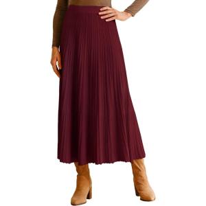 Arach&Cloz Women’s Wool Blend Wide Elastic Band A-Line Pleated Flowy Long Skirts 2025(Burgundy)