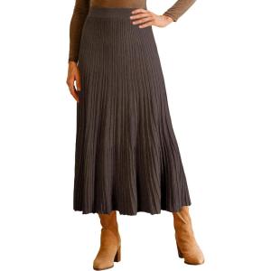 Arach&Cloz Women’s Wool Blend Wide Elastic Band A-Line Pleated Flowy Long Skirts 2025(Coffee)