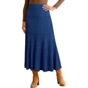 Arach&Cloz Women’s Wool Blend Wide Elastic Band A-Line Pleated Flowy Long Skirts 2025(Navy Blue)