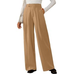 Arach&Cloz Women’s Wrinkle-Free Pleated Business Wide Leg Pants Fall 2025(Camel)