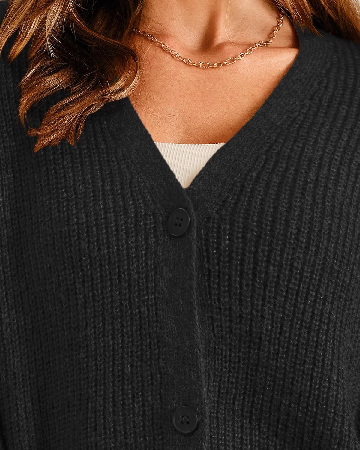 imageArachampampCloz Womens Mohair Wool Blend Fall Chunky Business Cardigan Sweaters 2025Black