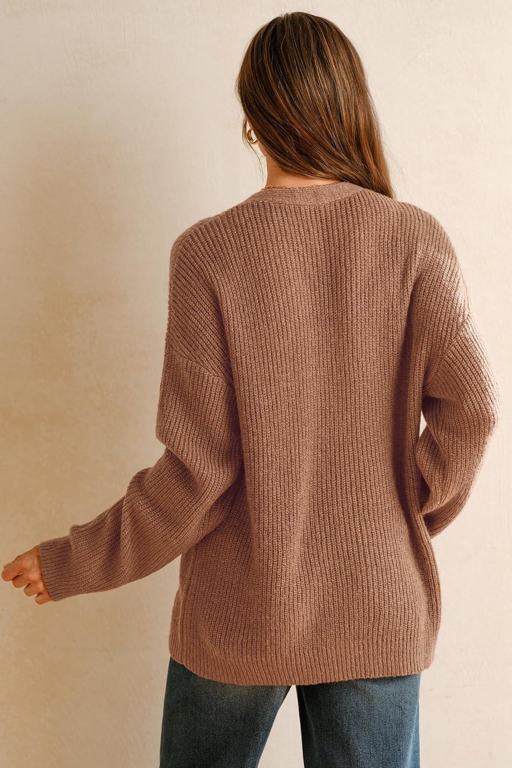 imageArachampampCloz Womens Mohair Wool Blend Fall Chunky Business Cardigan Sweaters 2025Brown