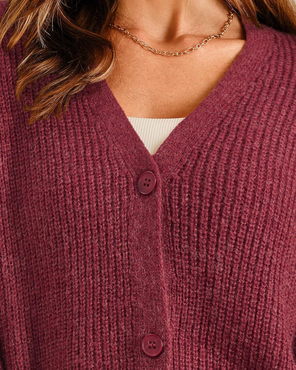 imageArachampampCloz Womens Mohair Wool Blend Fall Chunky Business Cardigan Sweaters 2025Red