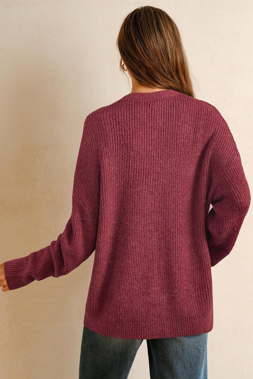 imageArachampampCloz Womens Mohair Wool Blend Fall Chunky Business Cardigan Sweaters 2025Red
