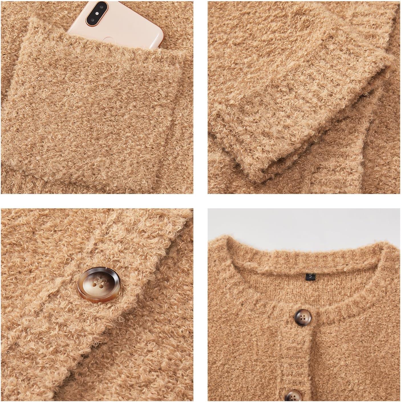 imageArachampampCloz Womens Open Front Cardigan Sweaters Fall Fashion Button Down Knit Chunky Outwear Coats with PocketsKhaki