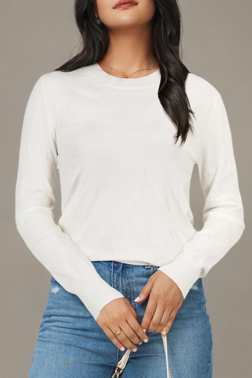 imageArachampampCloz Womens Soft Knit Sweater Fall Dressy Casual Pullover TopsAoff White