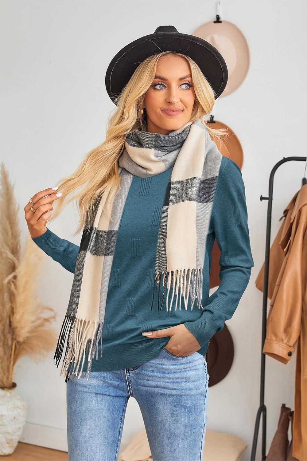 imageArachampampCloz Womens Soft Knit Sweater Fall Dressy Casual Pullover TopsApeacock Blue