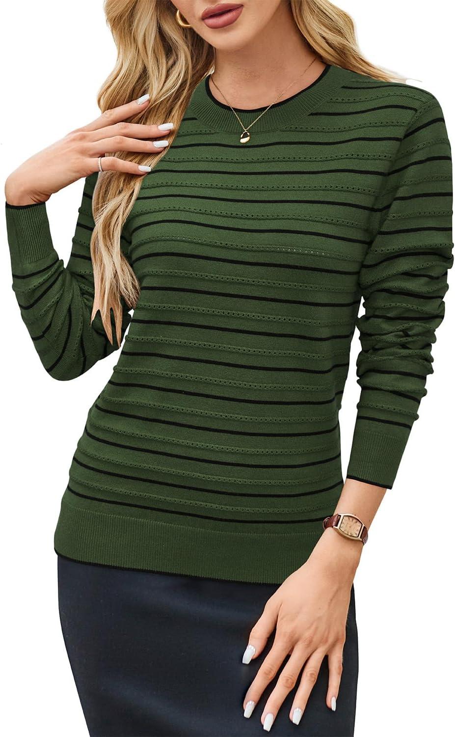 imageArachampampCloz Womens Soft Knit Sweater Fall Dressy Casual Pullover TopsStriped Army Green Black