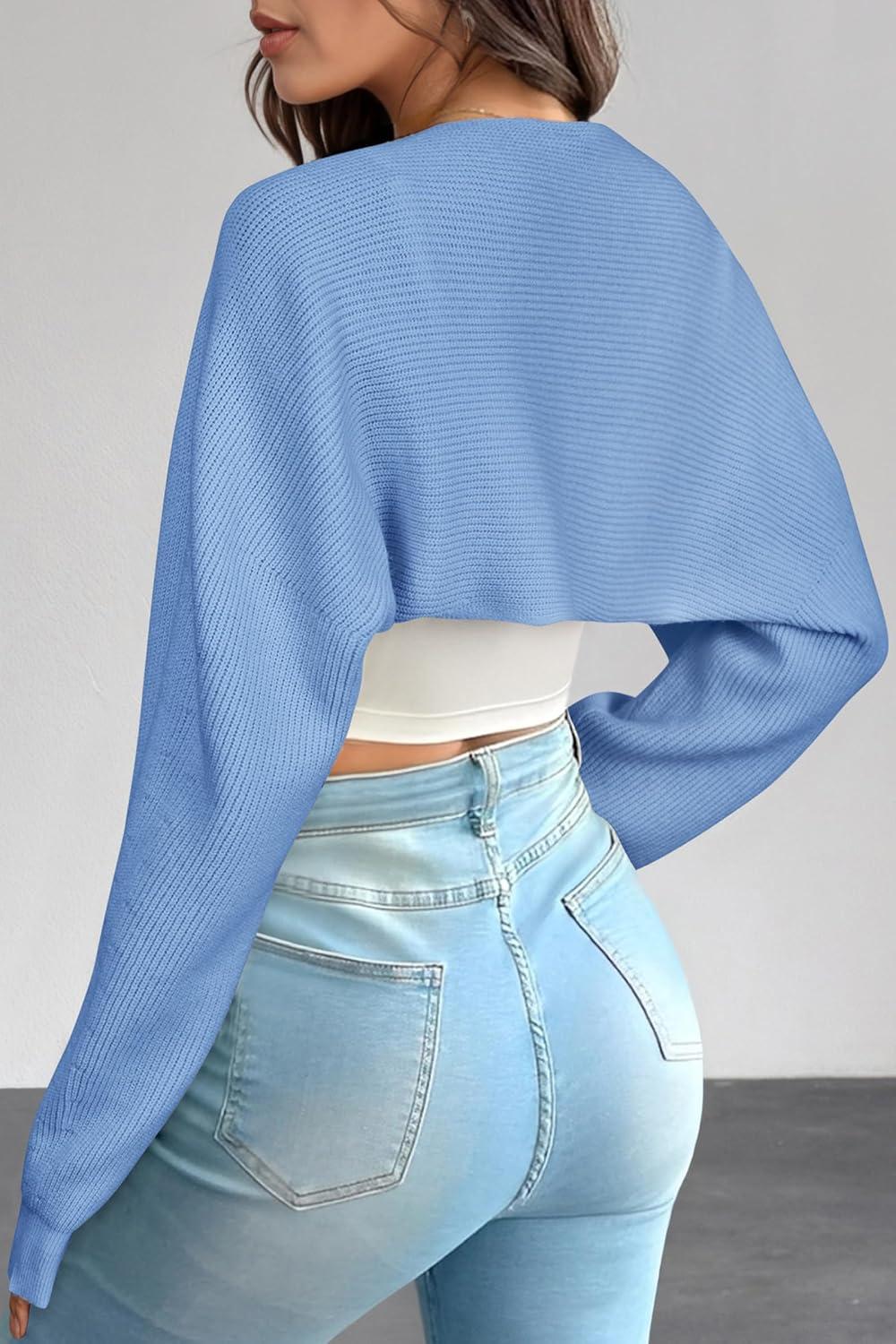 imageArachampampCloz Womens Wool Blend Bolero Shrug Fall Fashion Cropped Cardigans 2025Light Blue