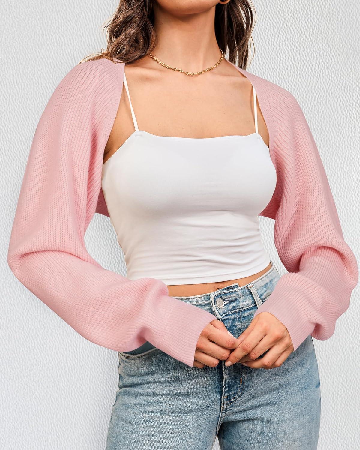 imageArachampampCloz Womens Wool Blend Bolero Shrug Fall Fashion Cropped Cardigans 2025Pink