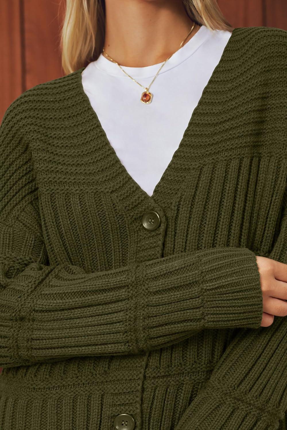imageArachampampCloz Womens Wool Blend Chunky Knit Winter Cardigan Sweaters 2025Army Green