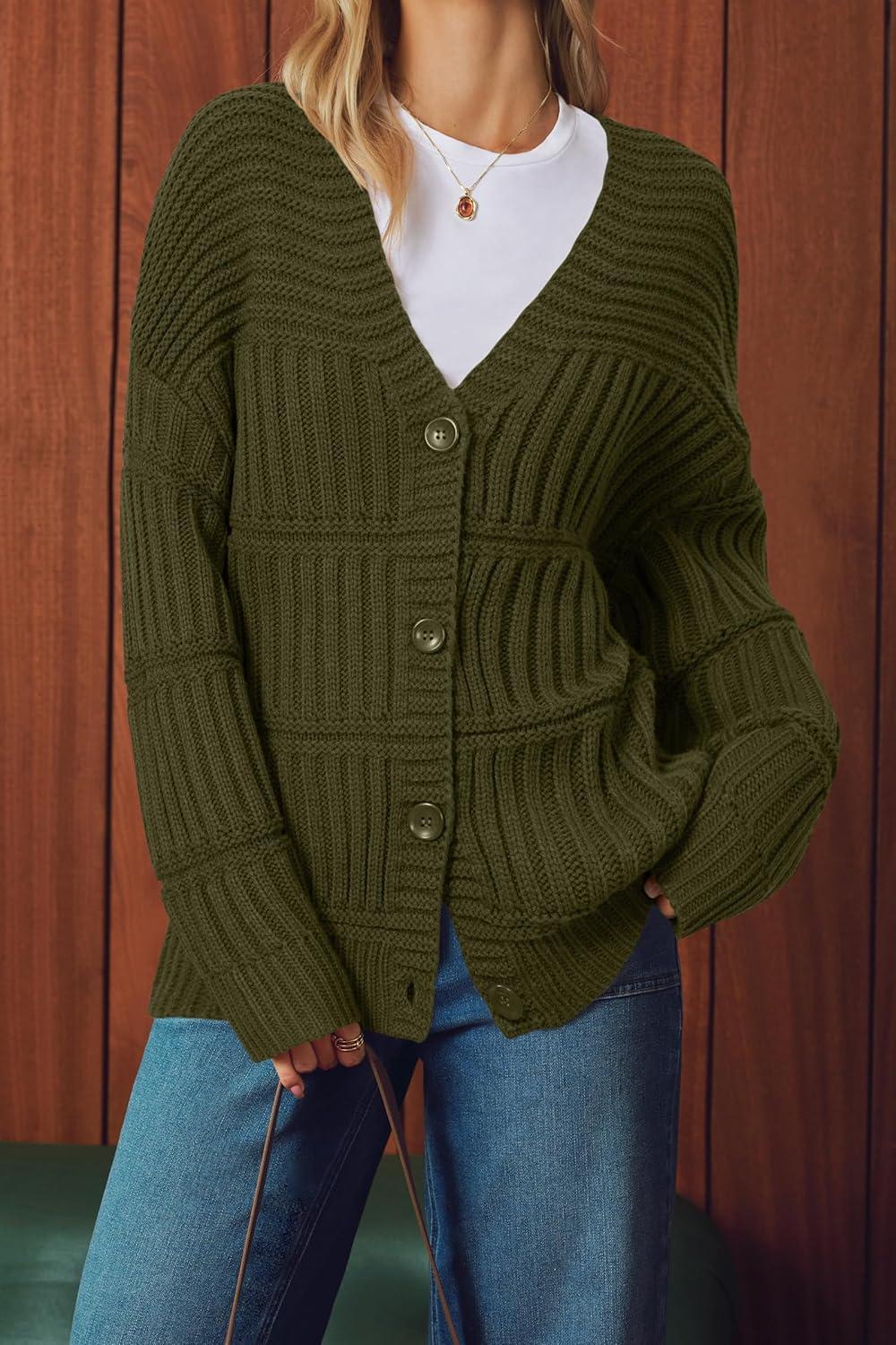 imageArachampampCloz Womens Wool Blend Chunky Knit Winter Cardigan Sweaters 2025Army Green