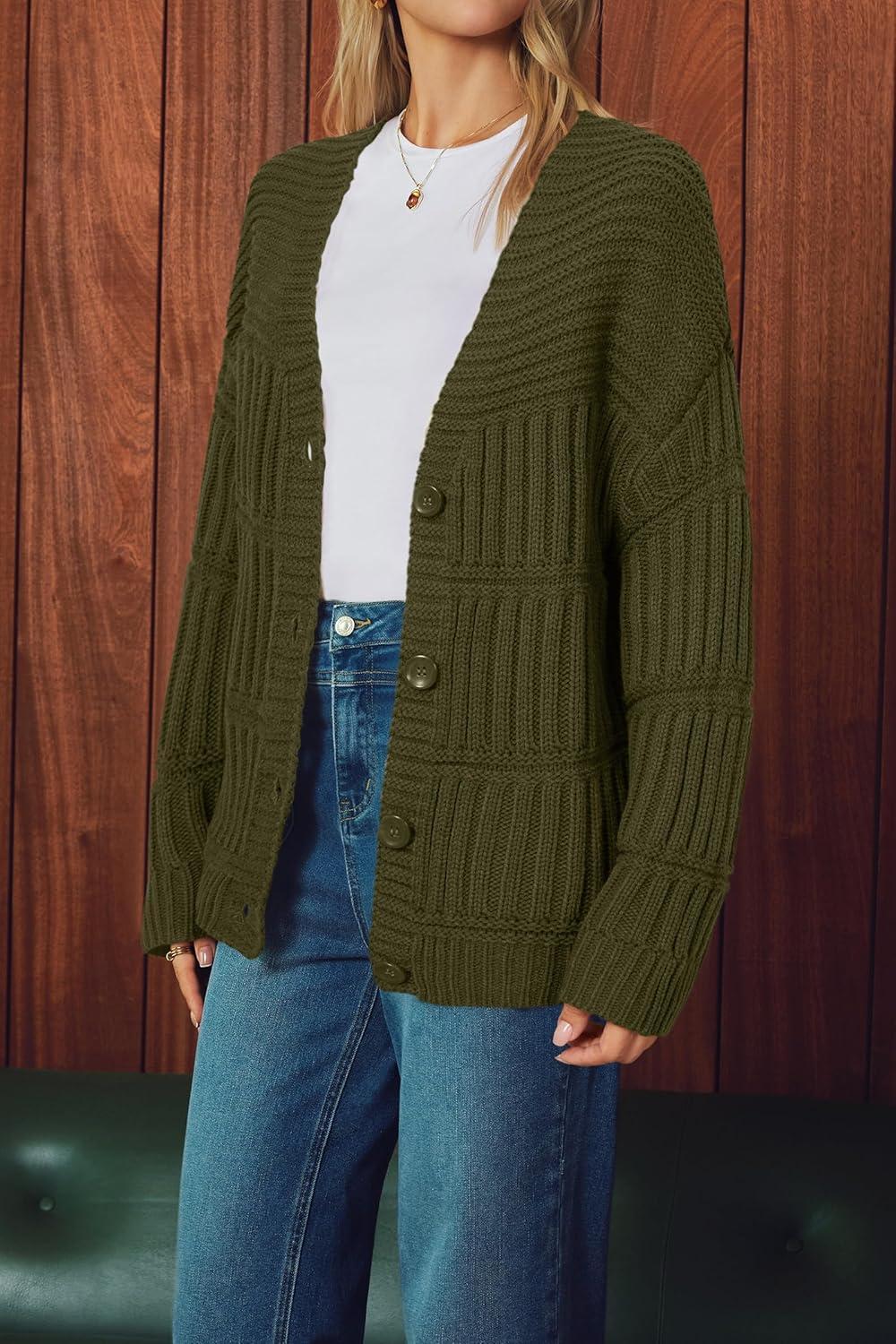 imageArachampampCloz Womens Wool Blend Chunky Knit Winter Cardigan Sweaters 2025Army Green