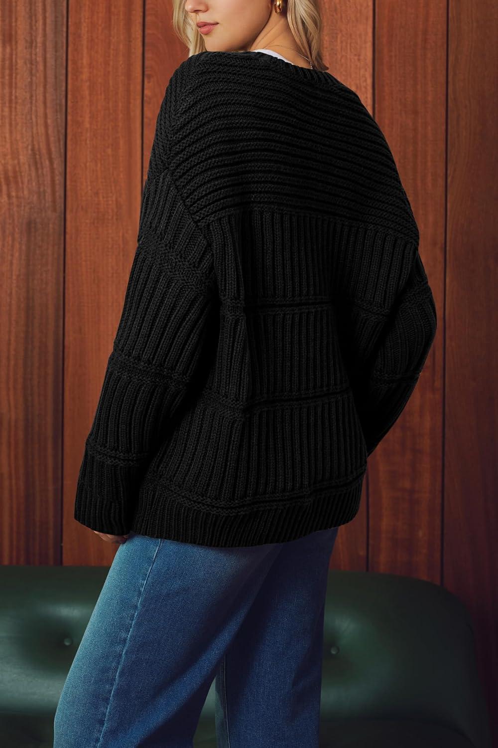 imageArachampampCloz Womens Wool Blend Chunky Knit Winter Cardigan Sweaters 2025Black