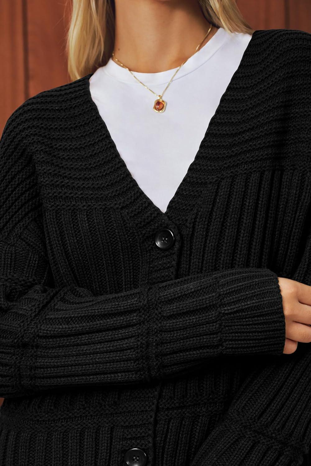imageArachampampCloz Womens Wool Blend Chunky Knit Winter Cardigan Sweaters 2025Black