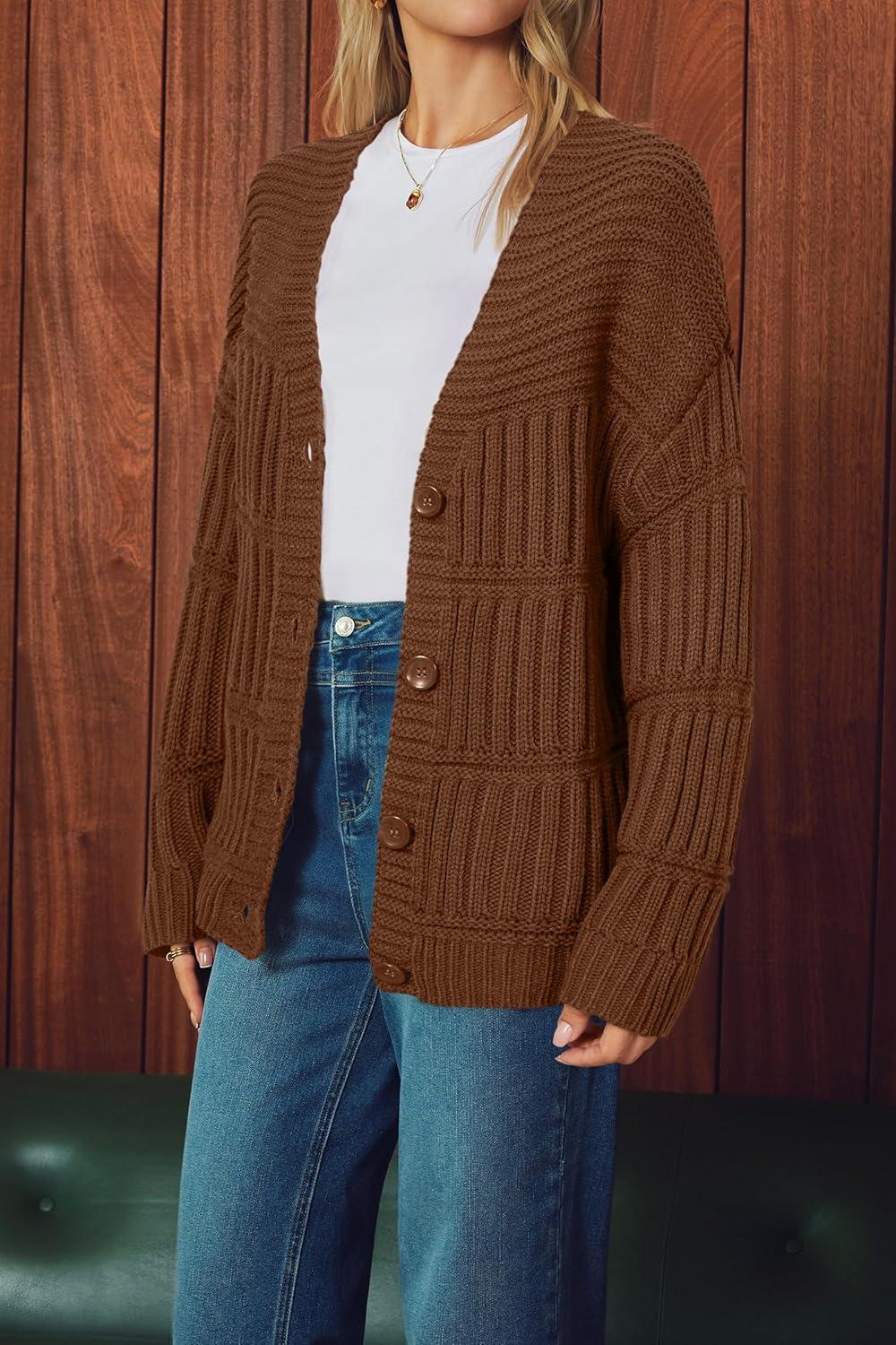 imageArachampampCloz Womens Wool Blend Chunky Knit Winter Cardigan Sweaters 2025Brown